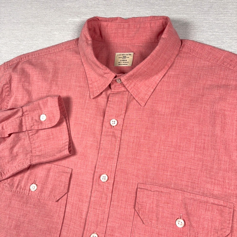 J Crew 2-Ply Shirt Mens Size L Salmon Cotton Long Sleeve Button Up